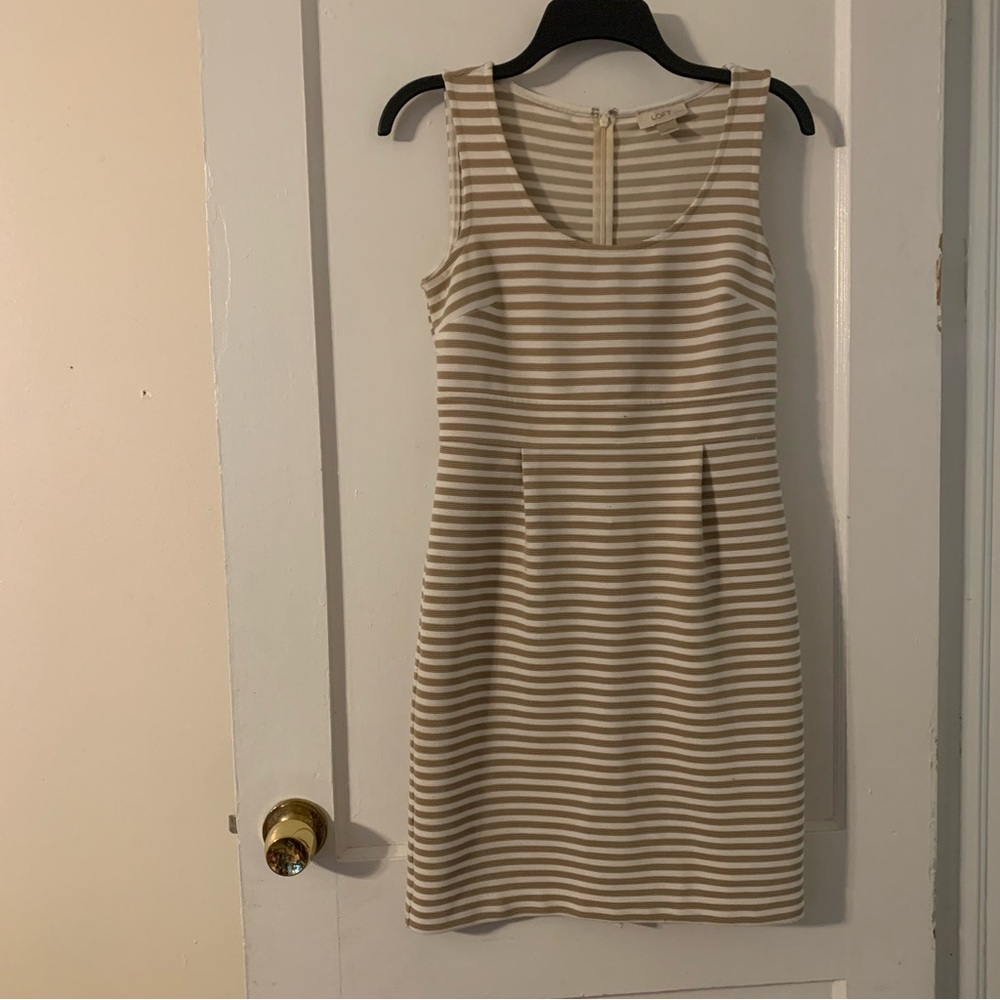 Loft Midi beige and white dress